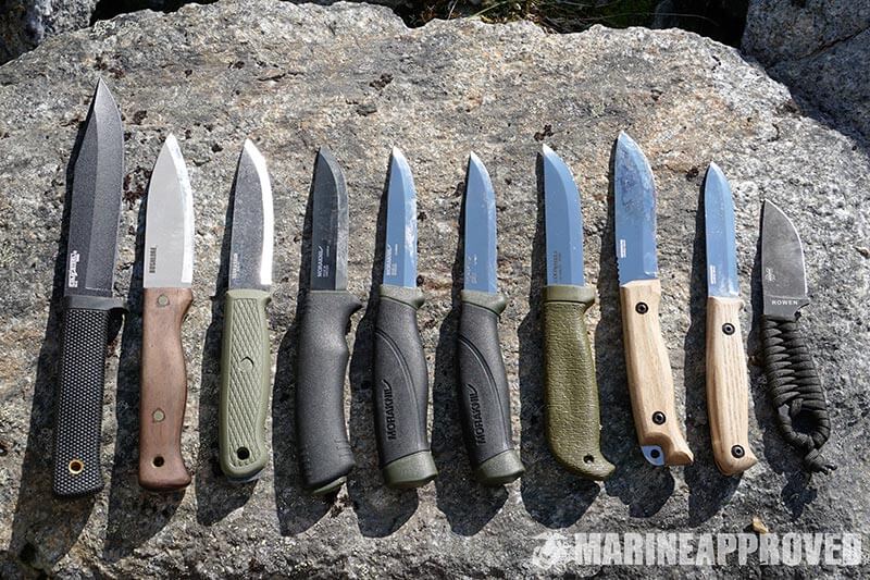 Group of Budget Bushcrafting Knives Side by Side